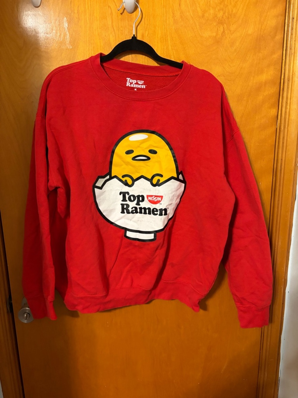 Red Crewneck Sweatshirt with Gudetama Graphic